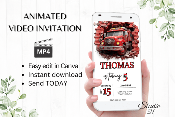 Download Digital Fire Truck Birthday Party Invite - Digital fire Collection