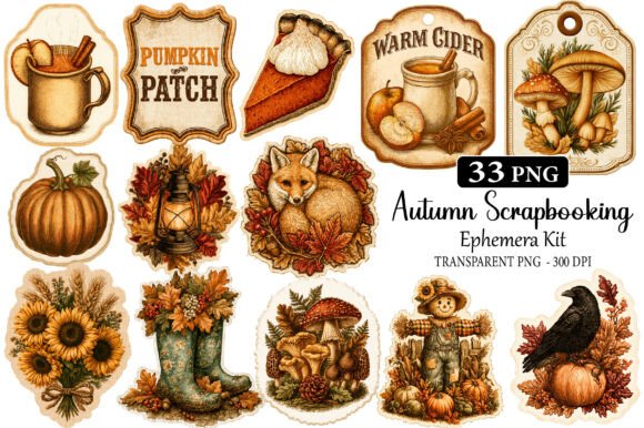 Download Autumn Scrapbooking Ephemera Kit - Scrapbook Collection
