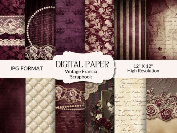 Download Vintage Burgundy Cream Scrapbook Paper - Scrapbook Collection